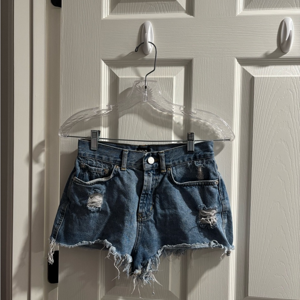 BDG Blue Jean Shorts Distressed Frayed Hem